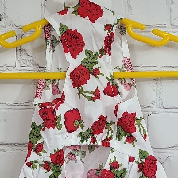 NEW Little Dog Dress Red Rose Print Pet Outfit Big Bow Costume Colorful Cotton - Picture 4 of 6